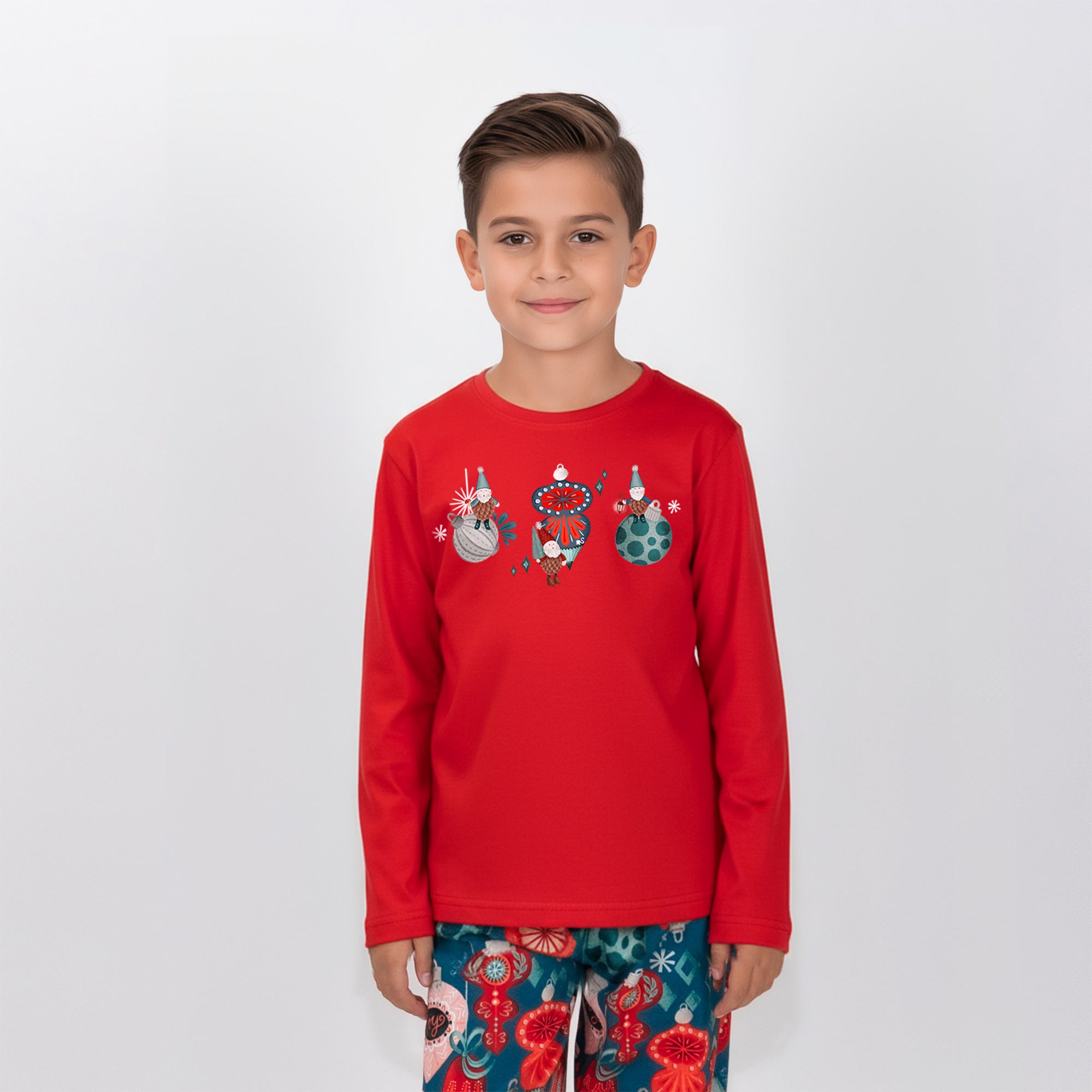 Pijamă de Crăciun pentru copii - Jucării de Crăciun /roșu/