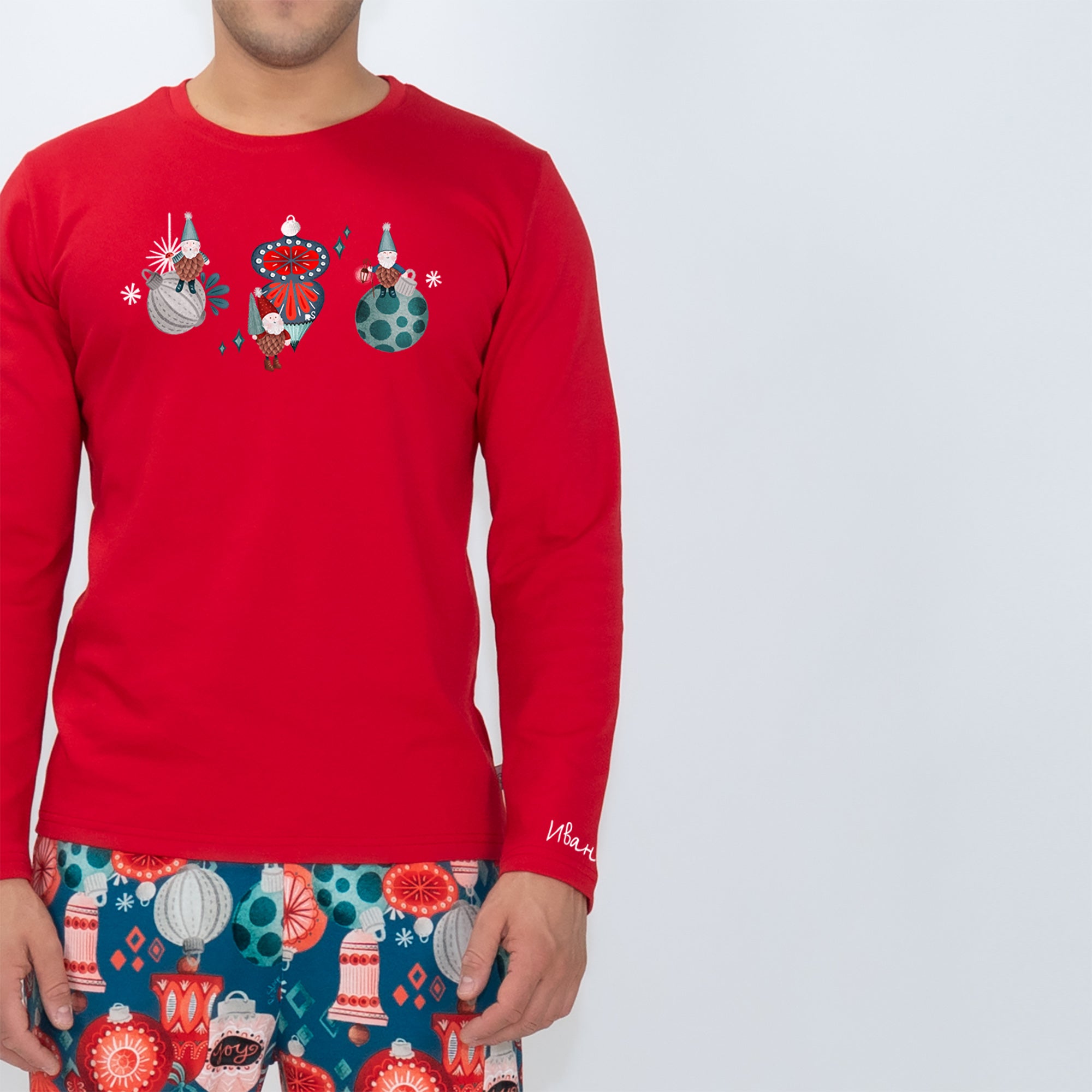 Мъжка Коледна пижама - Коледни Играчки /червена/