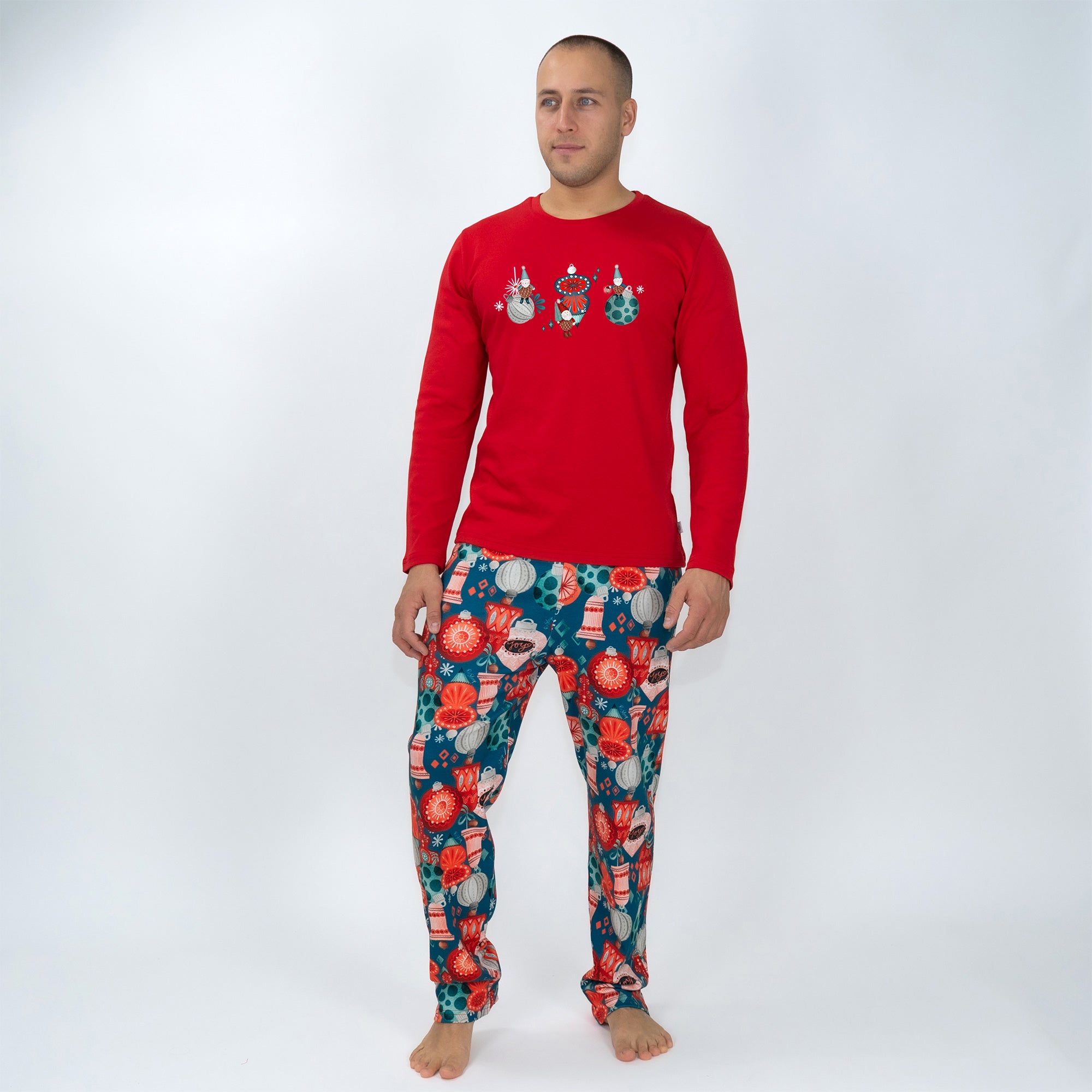 Мъжка Коледна пижама - Коледни Играчки /червена/
