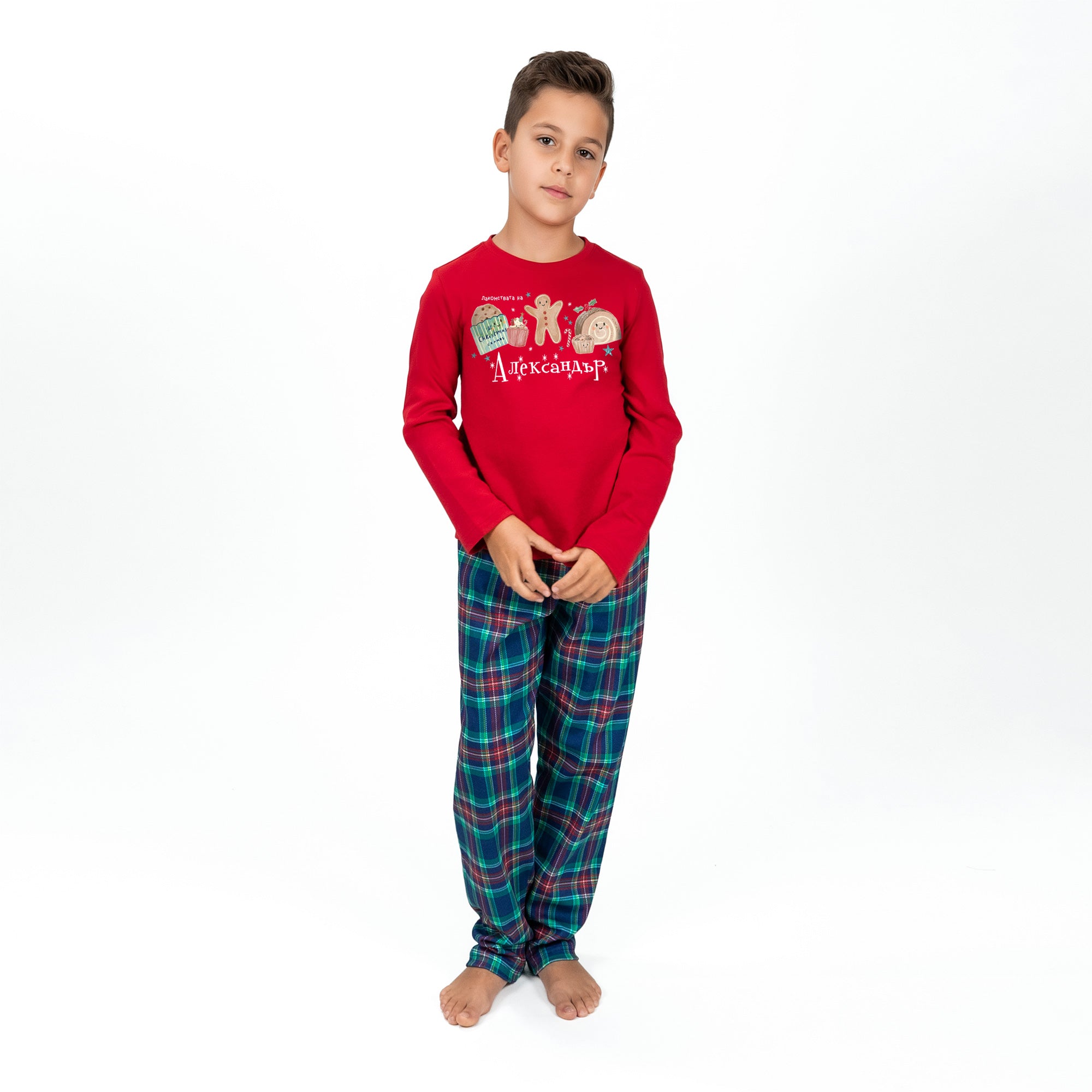 Pijamale personalizate de Crăciun pentru copii - Deliciile... /culoare roșie/