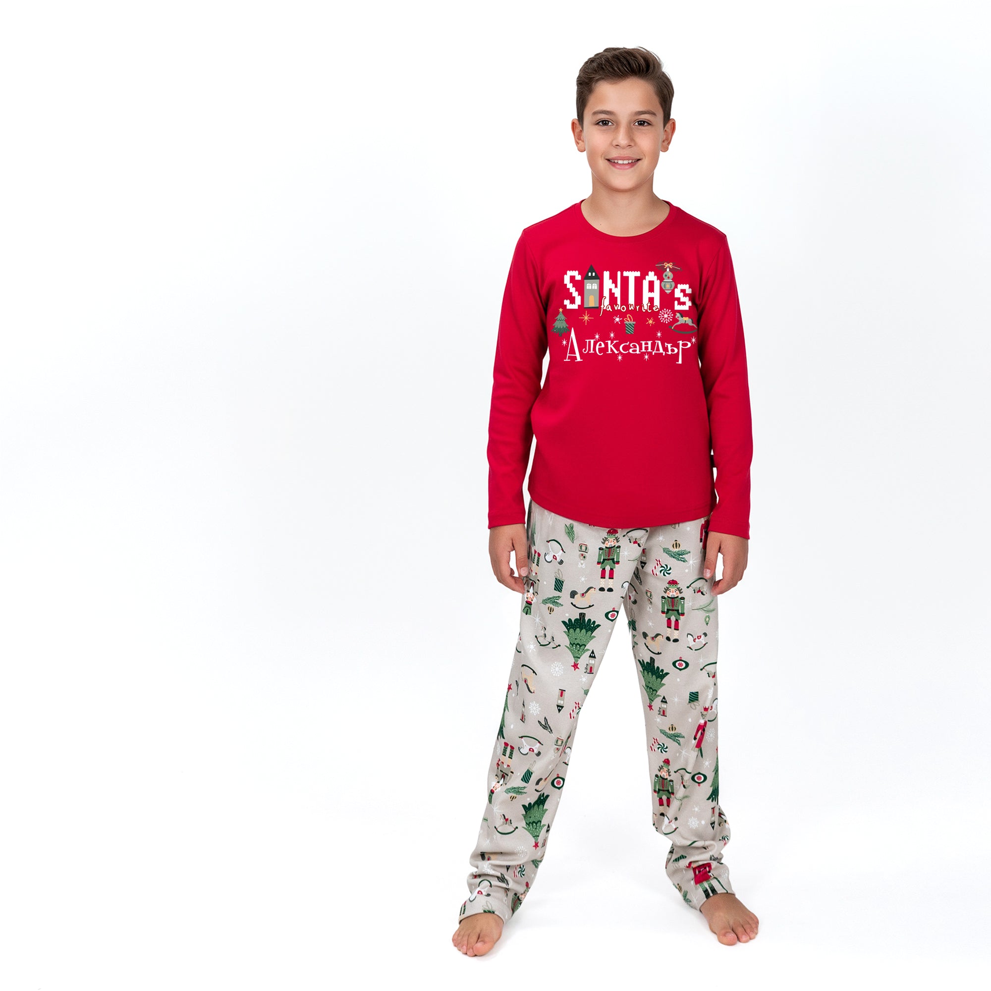 Детска Коледна Персонализирана Пижама - Santa's Favourite /червен/