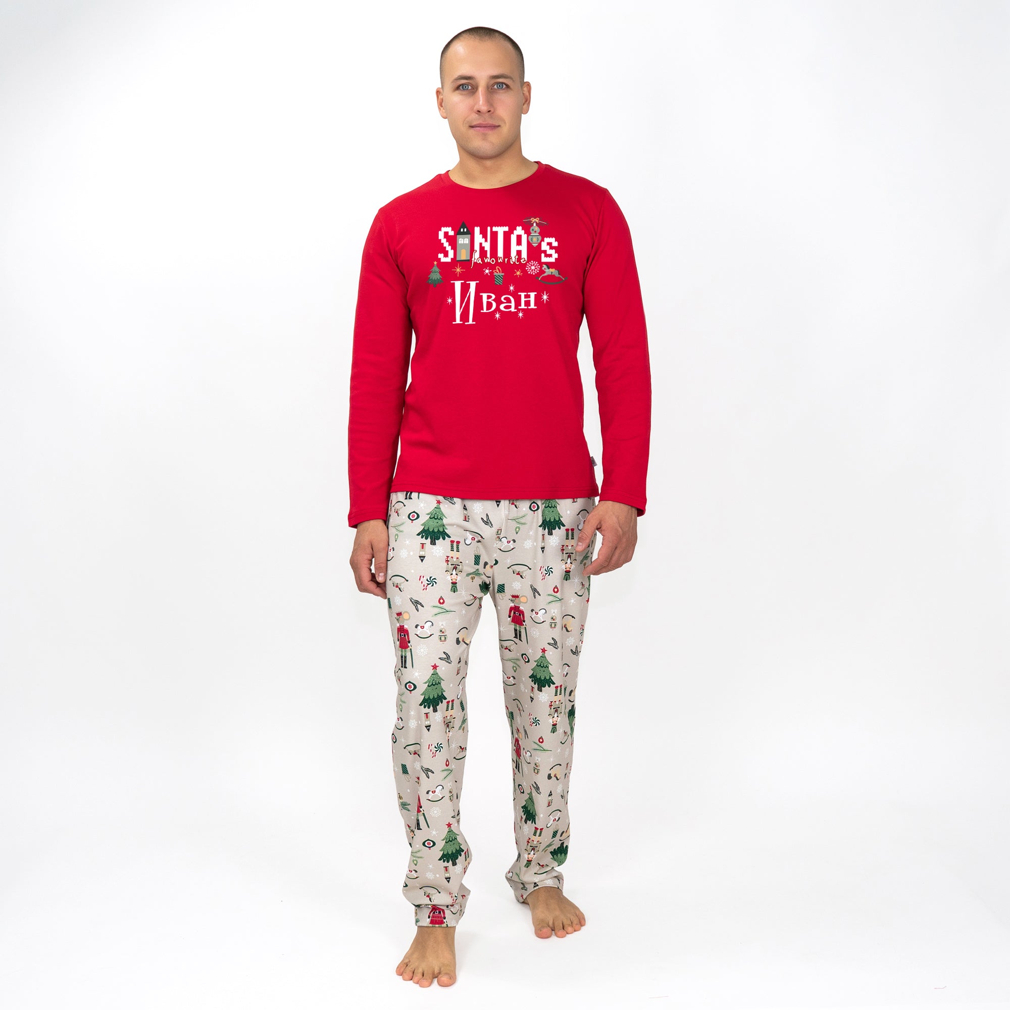 Pijamale personalizate de Crăciun pentru bărbați - Favoritul lui Moș Crăciun /roșu/