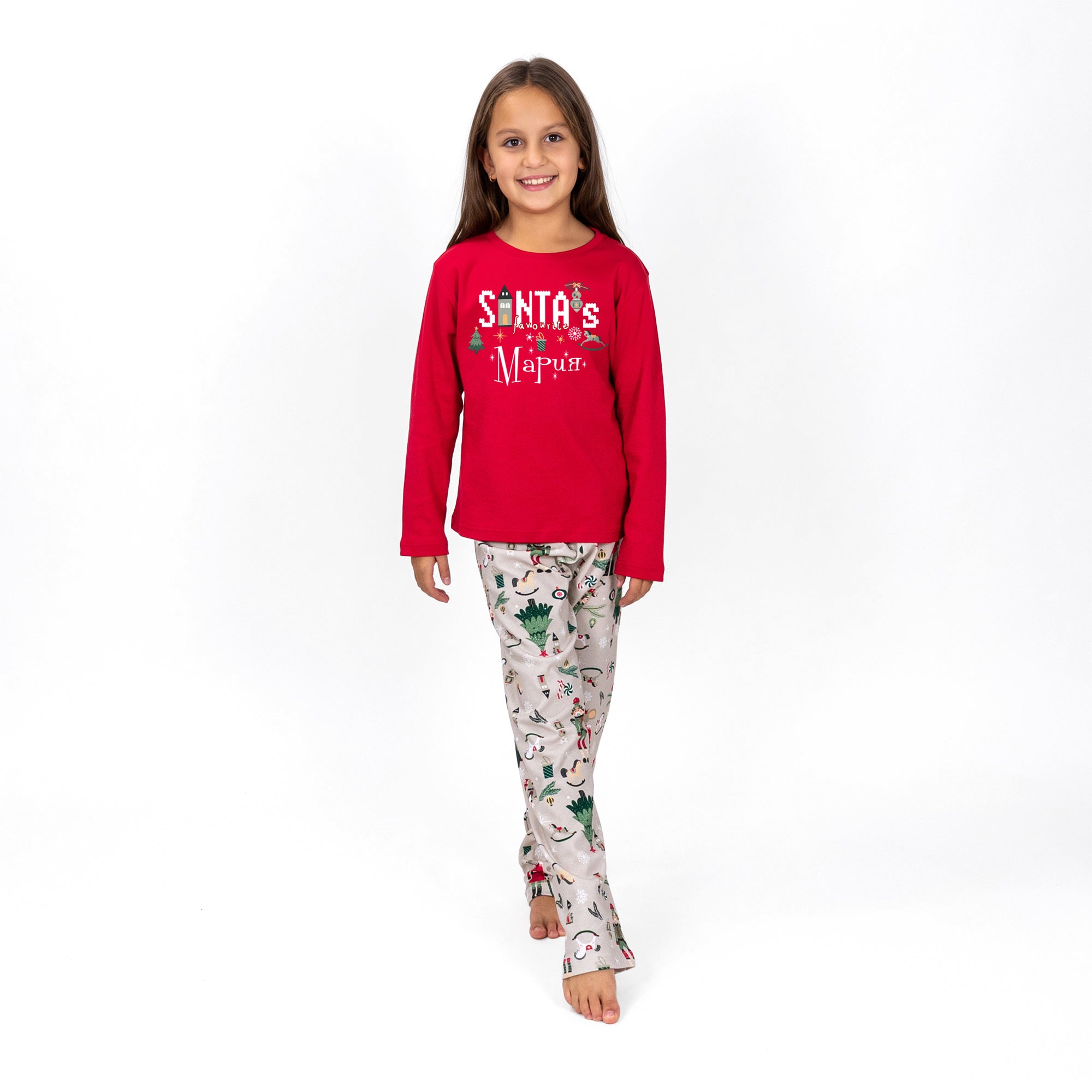 Детска Коледна Персонализирана Пижама - Santa's Favourite /червен/