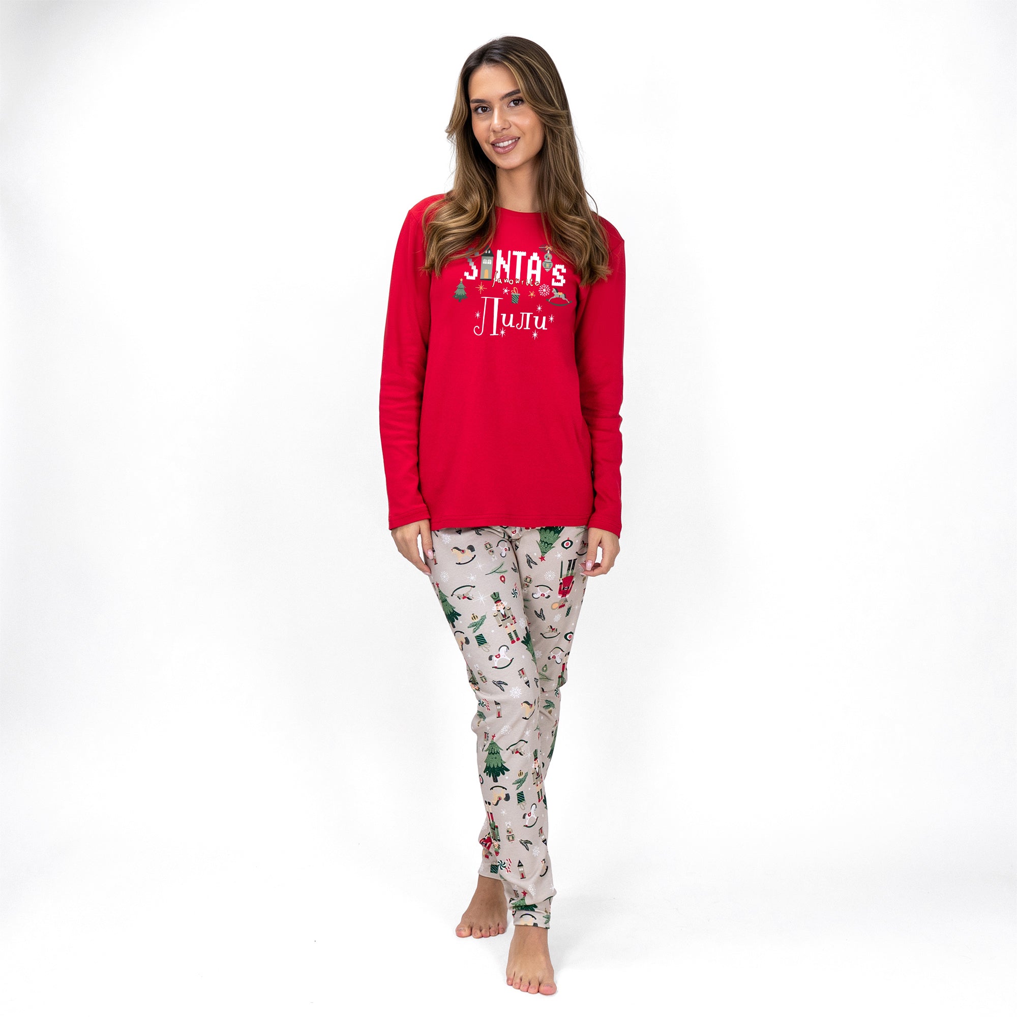 Дамска Коледна Персонализирана Пижама - Santa's Favourite /червен/