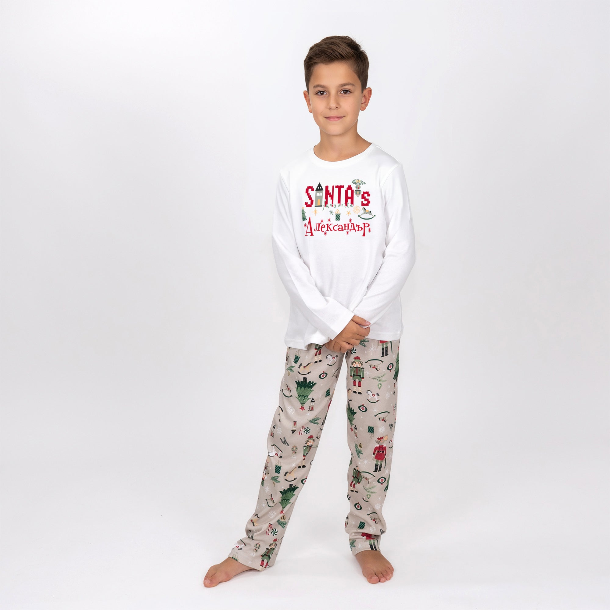 Детска Коледна Персонализирана Пижама - Santa's Favourite /екрю/