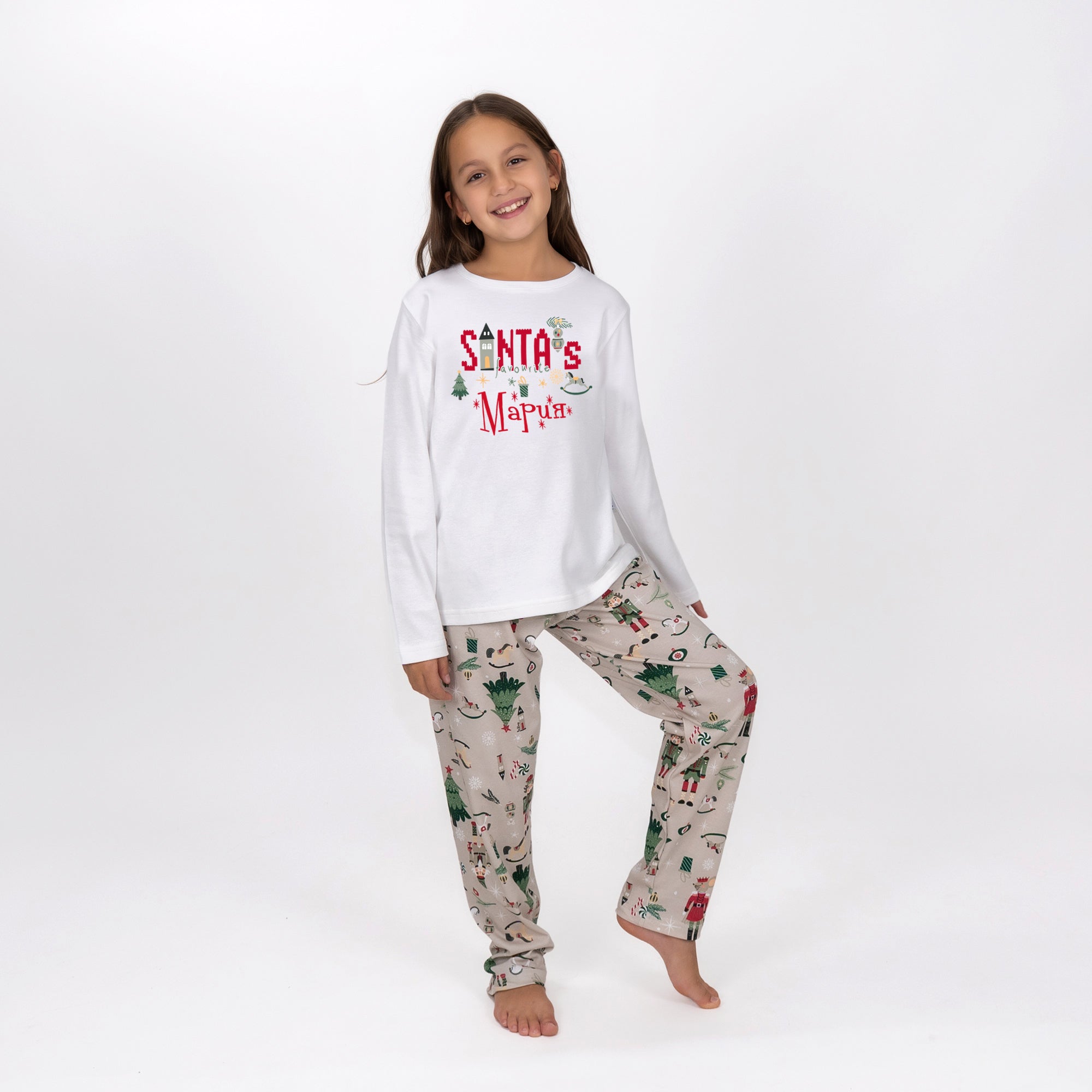 Детска Коледна Персонализирана Пижама - Santa's Favourite /екрю/