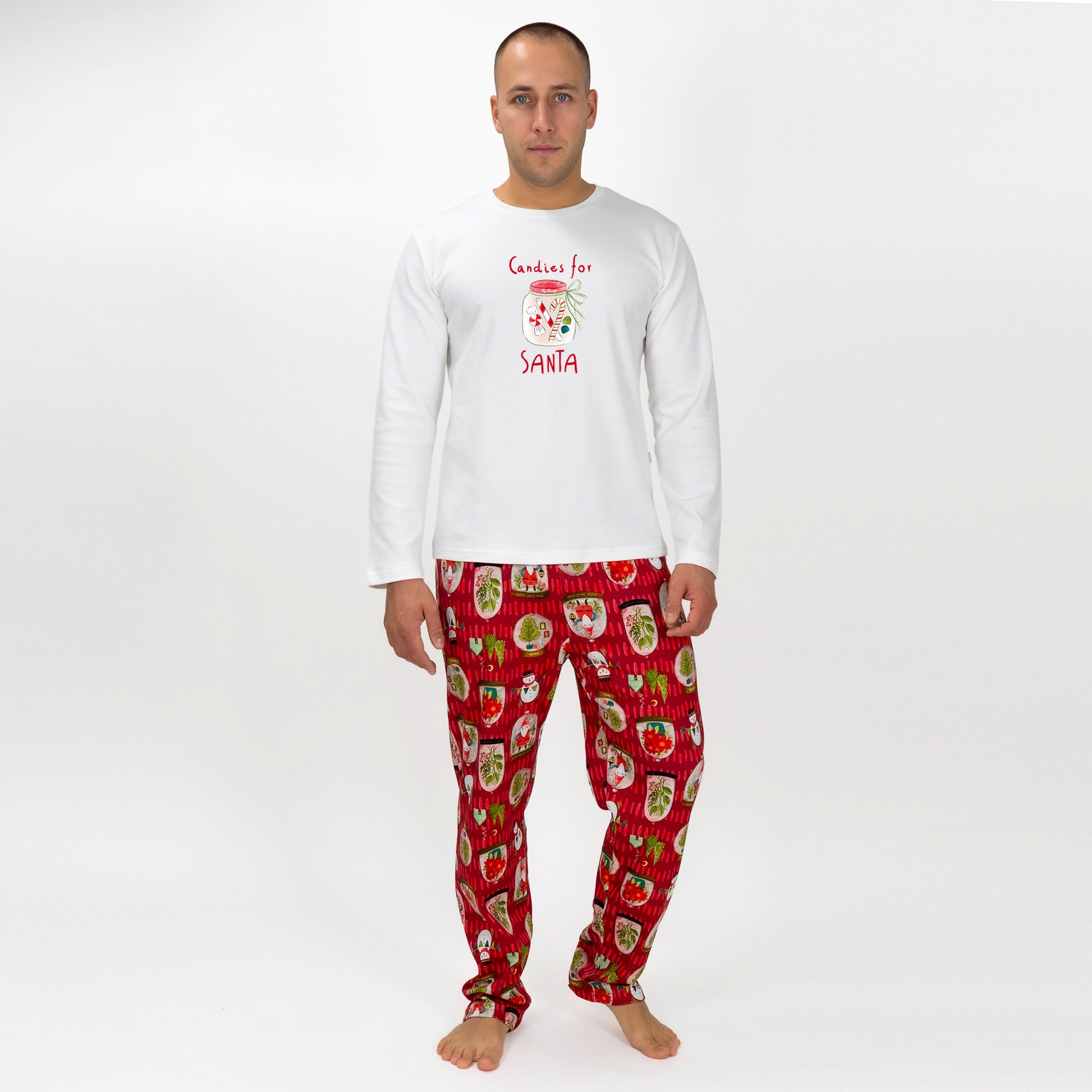 Мъжка Коледна пижама - Candies for Santa /екрю/