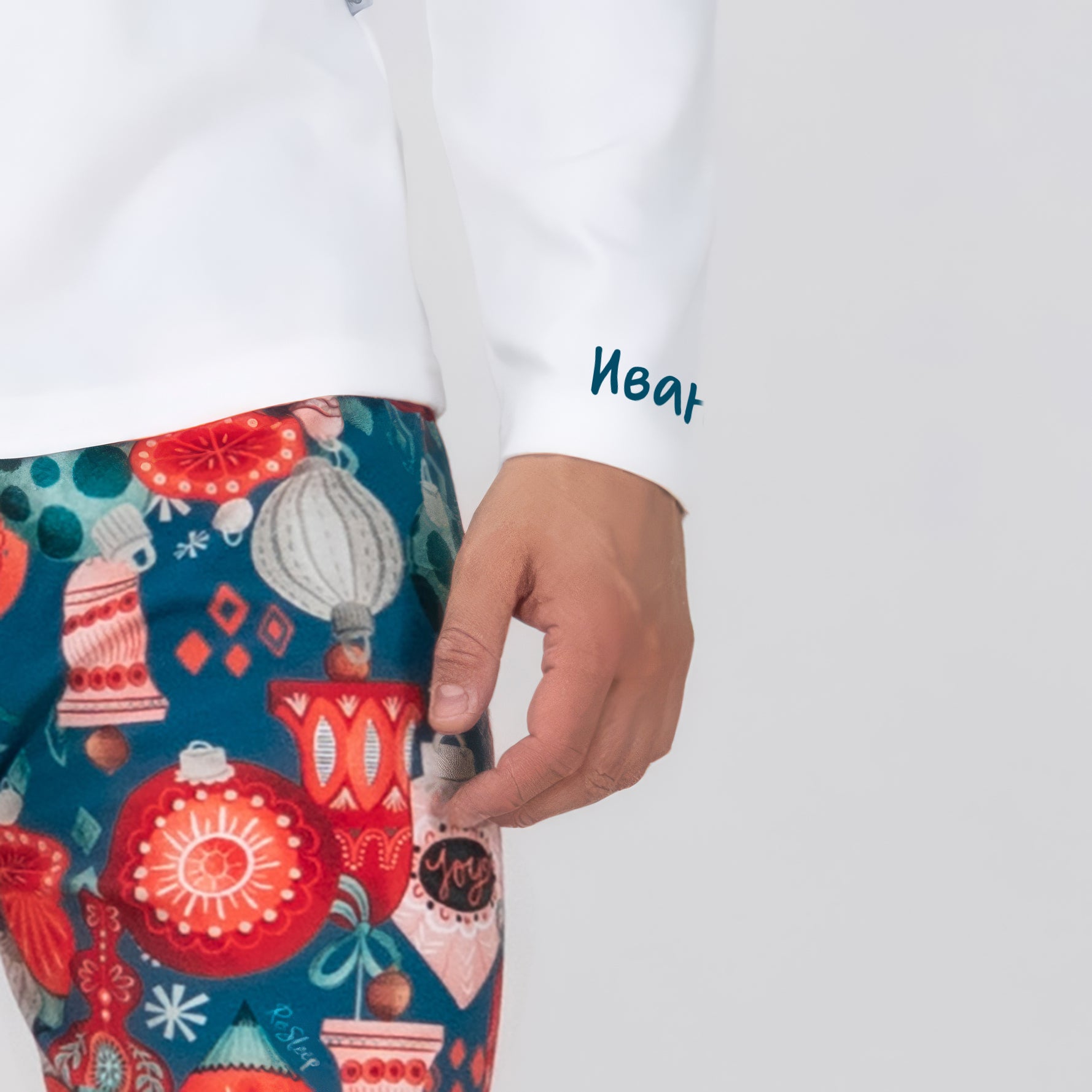 Pijamale de Crăciun pentru bărbați - Jucării de Crăciun /ecru/